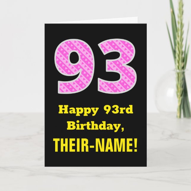 Carte 93e anniversaire : Pink Stripes and Hearts "93" +  (Devant)