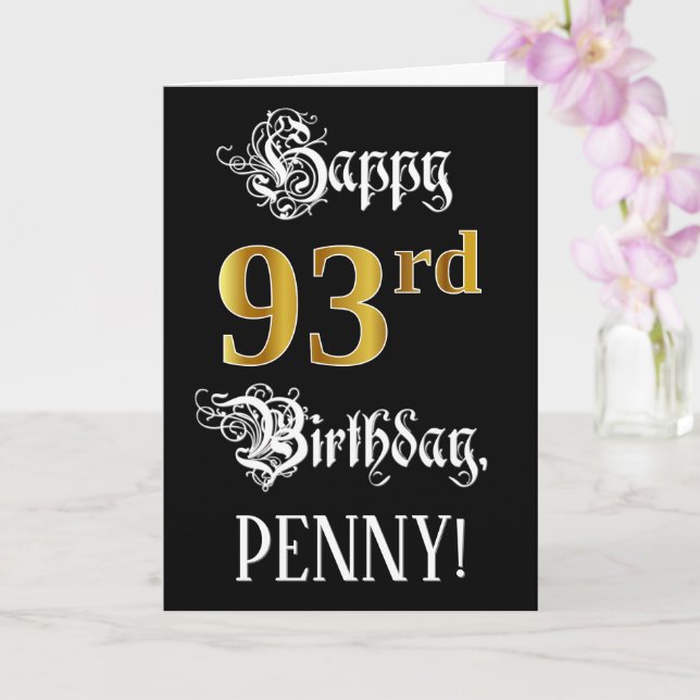 Carte 93e anniversaire — Script fantaisie; look or Faux; (Orchidée)