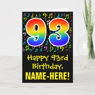 Carte 93e anniversaire : Symboles de musique colorée + A