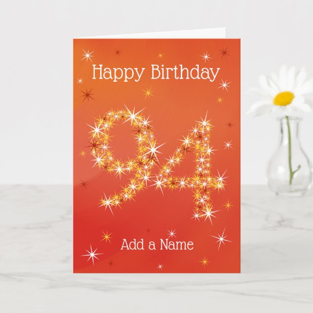 Carte 94e anniversaire - 94 en étoiles - Rouge - 94 ans  (Petite plante)