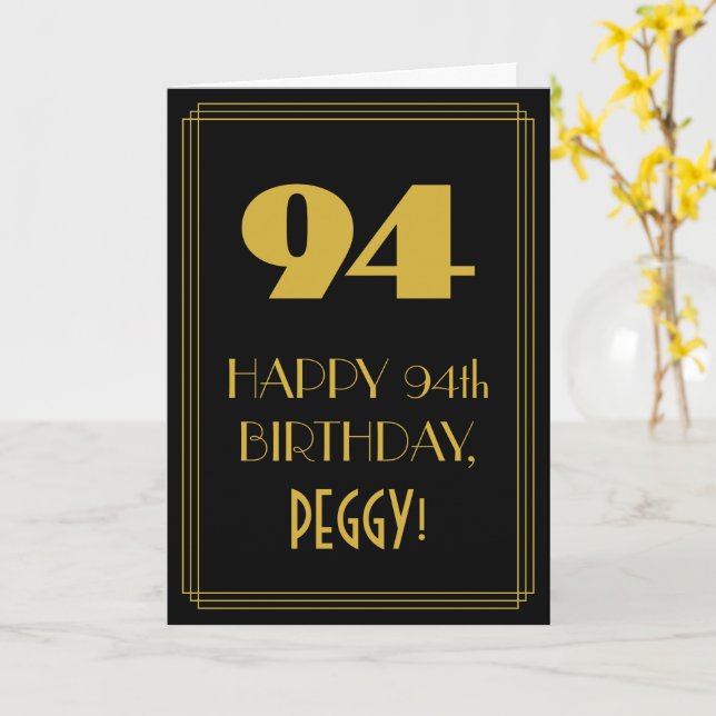 Carte 94e anniversaire - Art Déco Inspiré Look "94" & No (Fleur jaune)