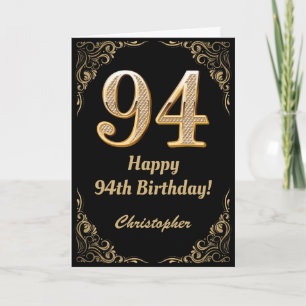 Carte 94e anniversaire Black and Gold Parties scintillan