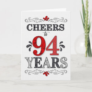 Carte 94e anniversaire Cheers en Motif noir blanc rouge