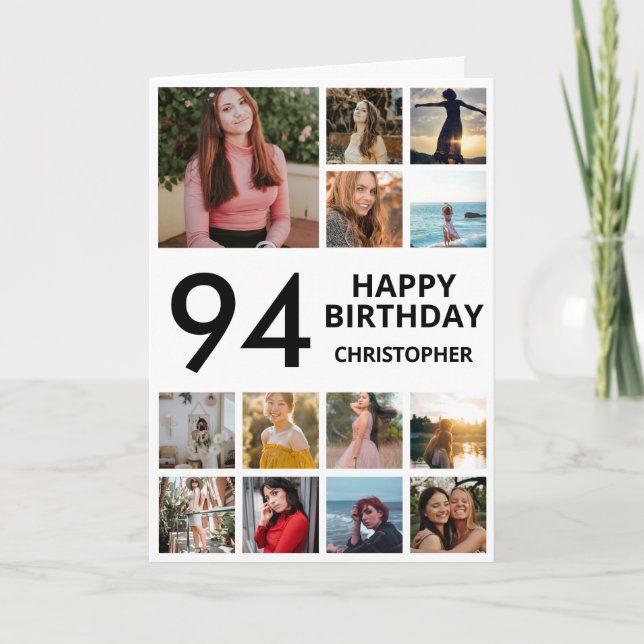 Carte 94e anniversaire Collage photo 13 photos noir blan (Devant)