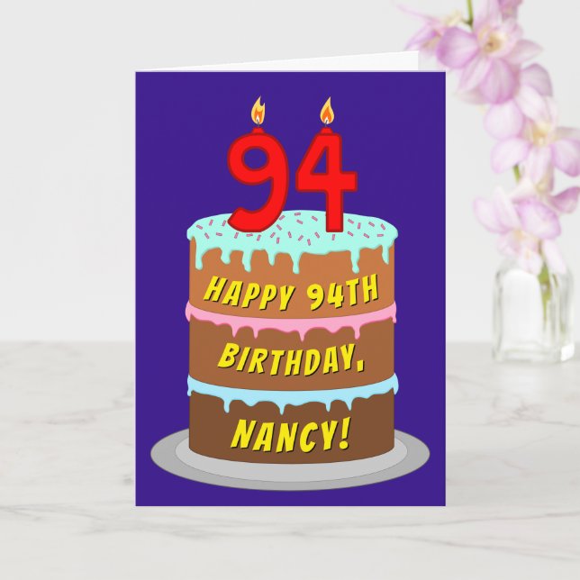 Carte 94e anniversaire : Fun Cake and Candles + Nom pers (Orchidée)