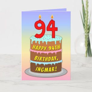 Carte 94e anniversaire — Fun Cake & Candles, avec nom pe