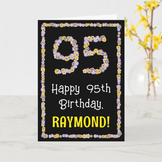 Carte 95e anniversaire : Floral Flowers Numéro, Nom pers (Fleur jaune)