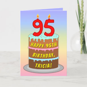 Carte 95e anniversaire — Fun Cake & Candles, avec nom pe