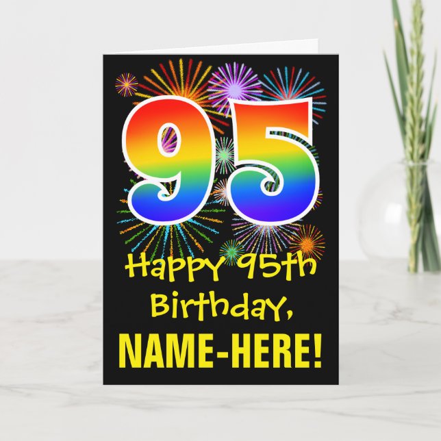 Carte 95e anniversaire : Fun Fireworks Motif + Rainbow 9 (Devant)