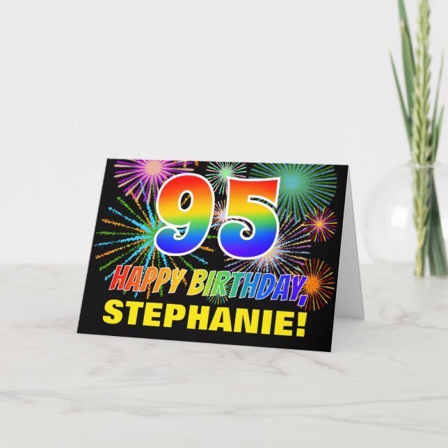 Carte 95e anniversaire : Gras, Amusants, Feu d'artifice, (Devant)