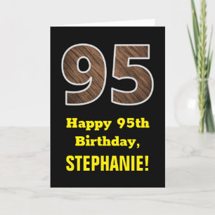 Carte 95e anniversaire : Nom, Motif Faux Wood Grain "95"