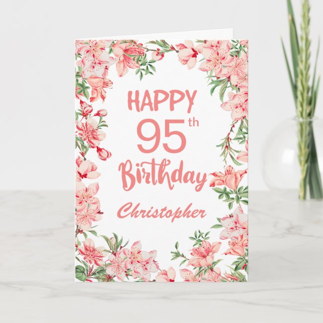 Carte 95e anniversaire Peach Peonies rose Aquarelle Flor (Devant)
