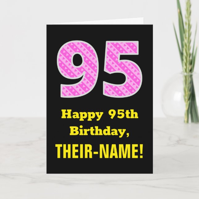 Carte 95ème anniversaire : Pink Stripes and Hearts "95"  (Devant)