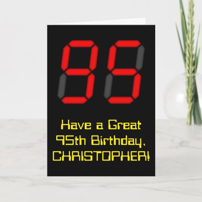 Carte 95ème anniversaire : Rouge Digital Clock Style "95 (Devant)