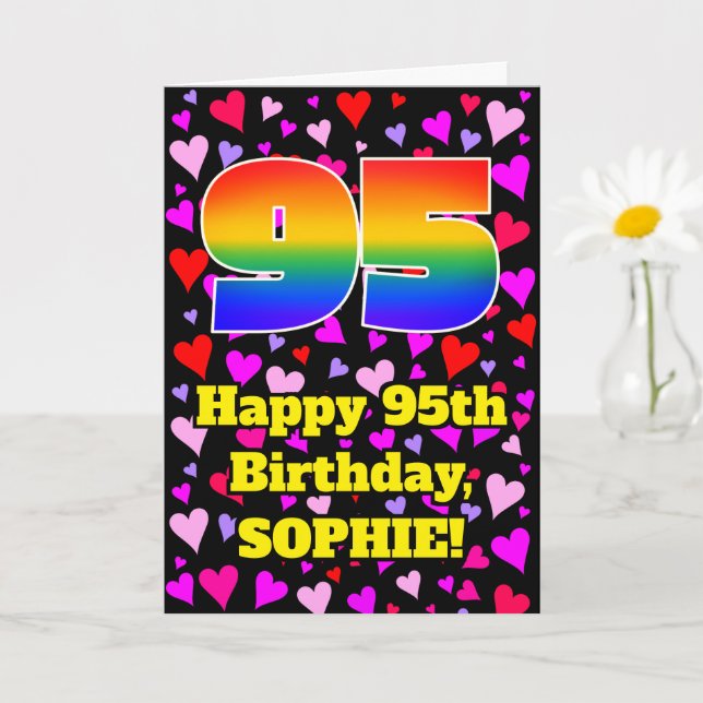 Carte 95th Birthday: Loving Hearts Pattern, Rainbow # 95 (Petite plante)