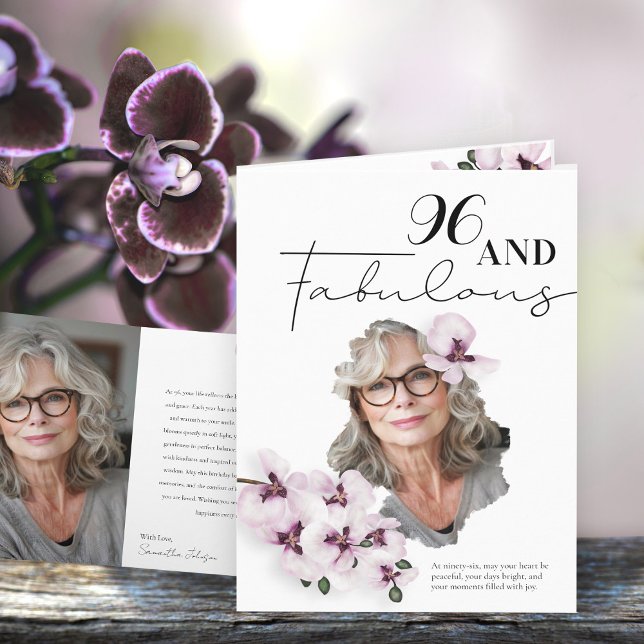 Carte 96 & Fabulous Orchid Photo Birthday Greeting Card (Créateur téléchargé)