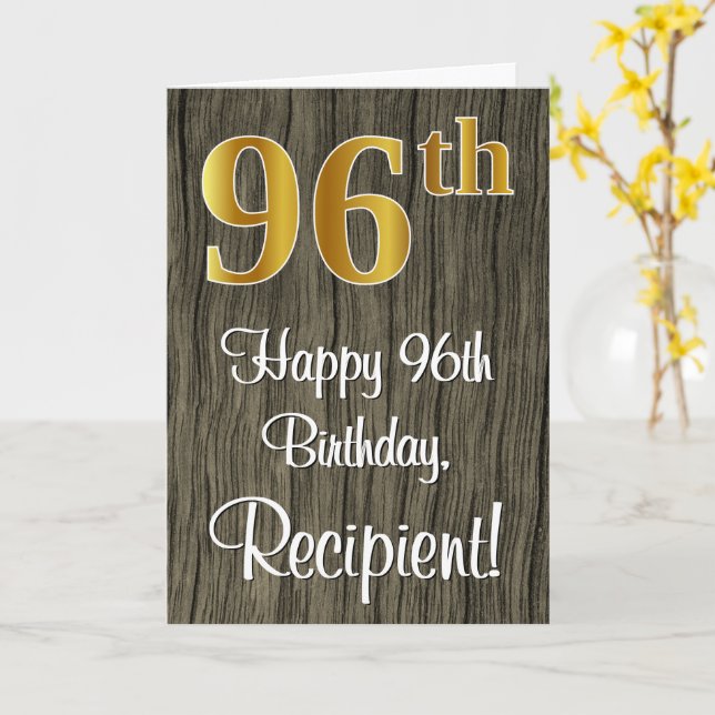 Carte 96e anniversaire : Elégant Faux Gold Look #, Faux  (Fleur jaune)
