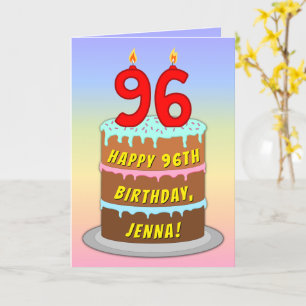 Carte 96e Anniversaire — Gâteau Amusant & Bougies, avec 