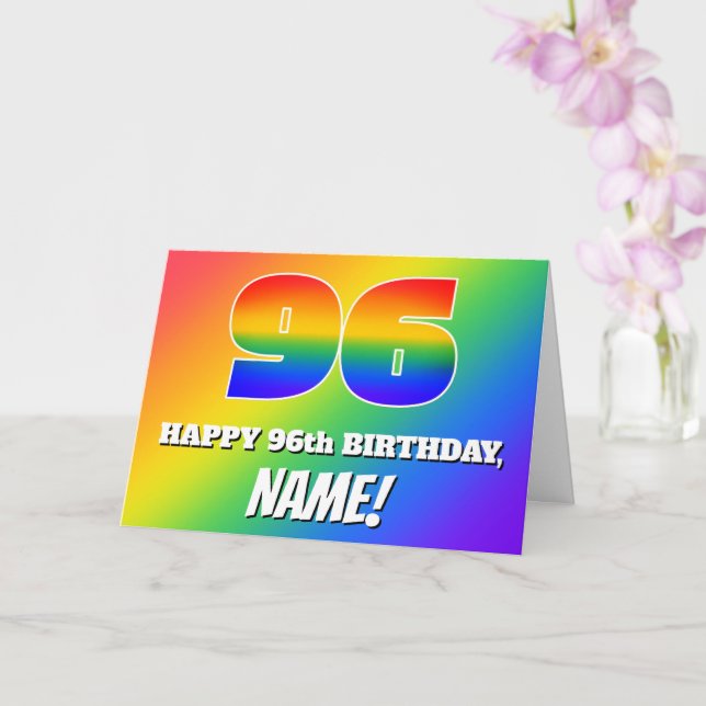Carte 96e anniversaire : Motif Rainbow multicolore n° 96 (Orchidée)