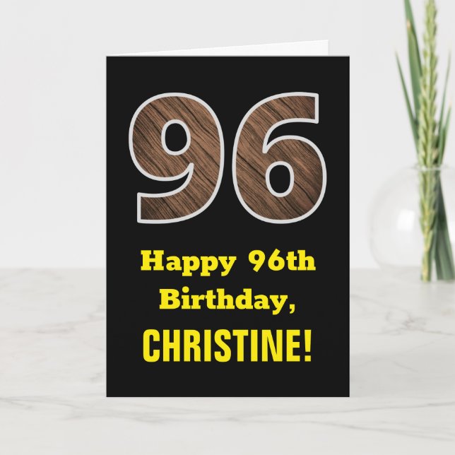 Carte 96e anniversaire : Nom, Motif Faux Wood Grain "96" (Devant)