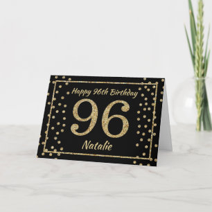 Carte 96e anniversaire Parties scintillant Noir et Or Ca