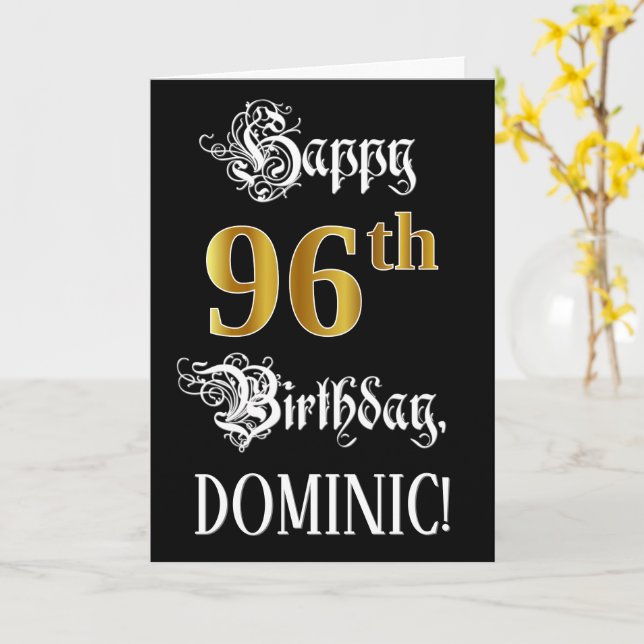 Carte 96e anniversaire — Script fantaisie; look or Faux; (Fleur jaune)