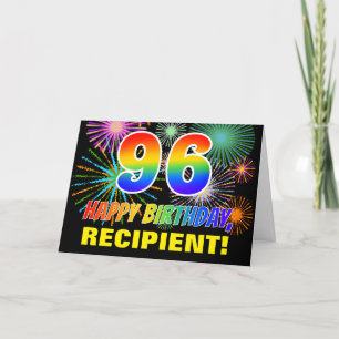 Carte 96th Birthday : Bold, Fun, Fireworks, Rainbow 96