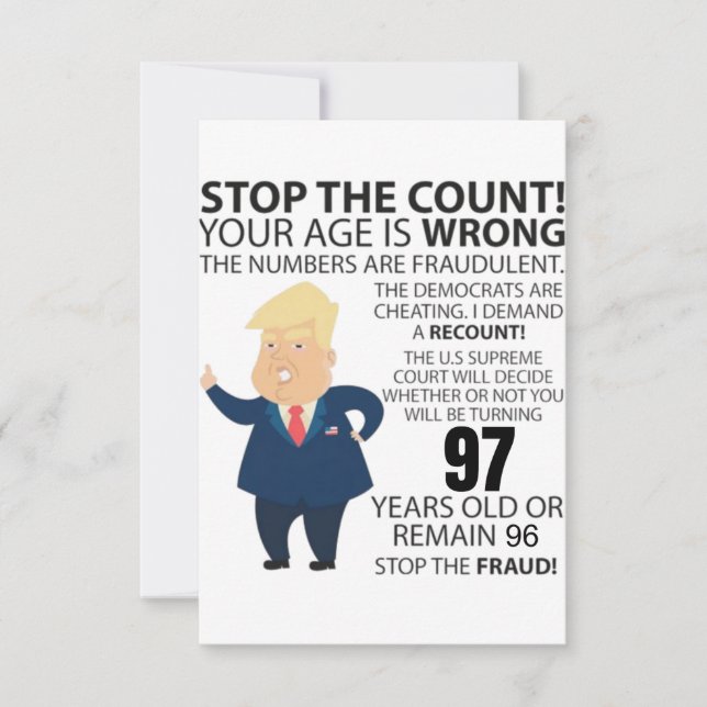 Carte 97 ans Trump heureux anniversaire présent drôle (Devant)