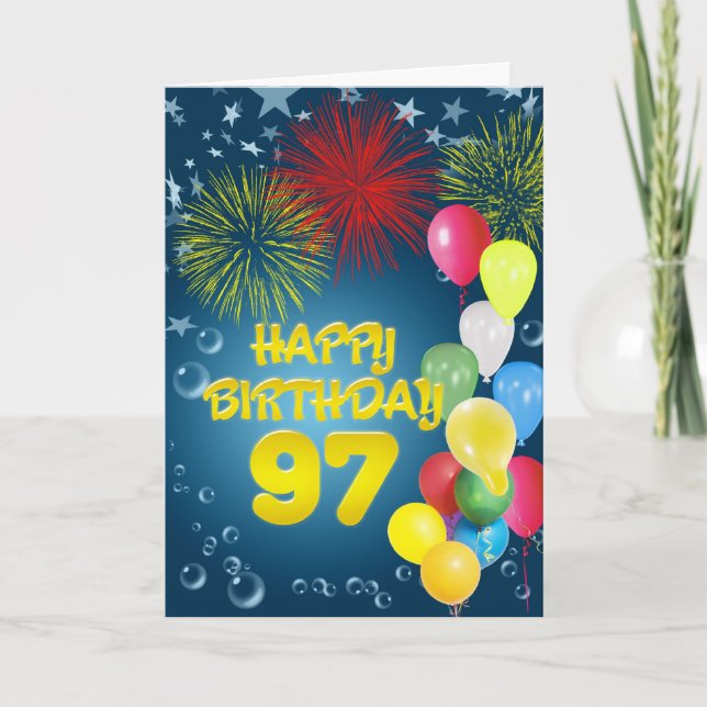 Carte 97e anniversaire avec feux d'artifice et bal (Devant)