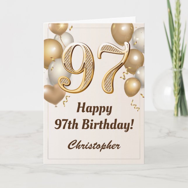 Carte 97e anniversaire Ballons d'or et Confetti Annivers (Devant)