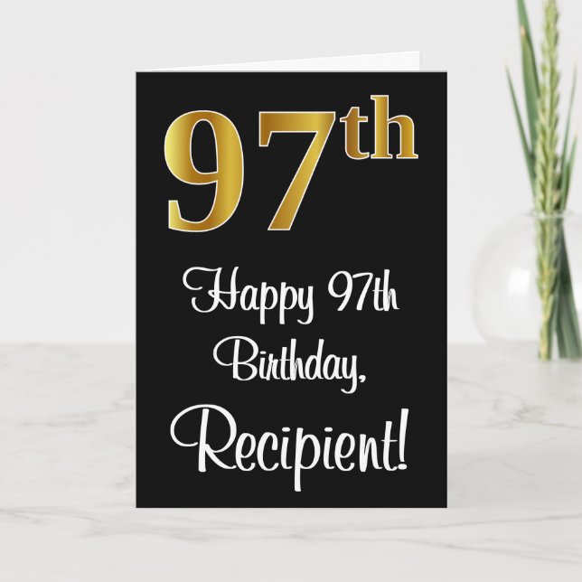 Carte 97e anniversaire ~ Elégant luxe Faux Gold Look # (Devant)