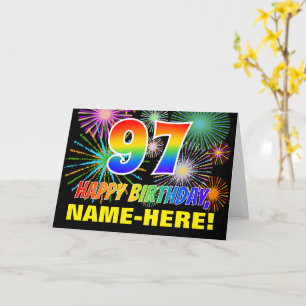 Carte 97e anniversaire : Gras, Amusants, Feu d'artifice,