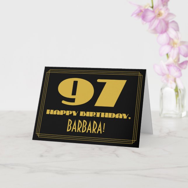 Carte 97e anniversaire : Nom + Art Déco Inspiré Look "97 (Orchidée)