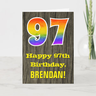 Carte 97e anniversaire : Rustic Faux Wood Look, Rainbow 