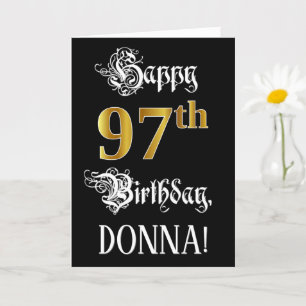 Carte 97e anniversaire — Script fantaisie; look or Faux;