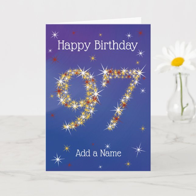 Carte 97e anniversaire - Stars Numbers - Blue - Age 97 (Petite plante)
