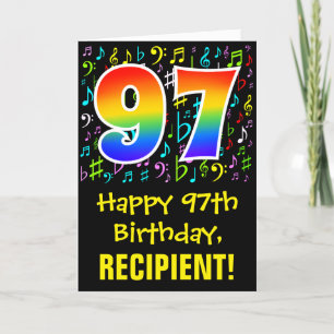 Carte 97e anniversaire : Symboles de musique colorée + A