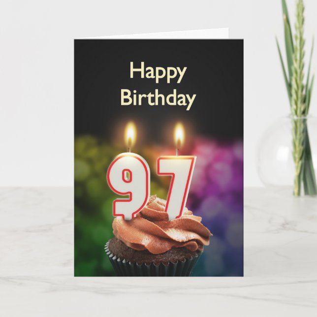 Carte 97ème anniversaire avec gâteau et bougies (Devant)
