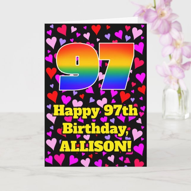 Carte 97th Birthday: Loving Hearts Pattern, Rainbow # 97 (Orchidée)