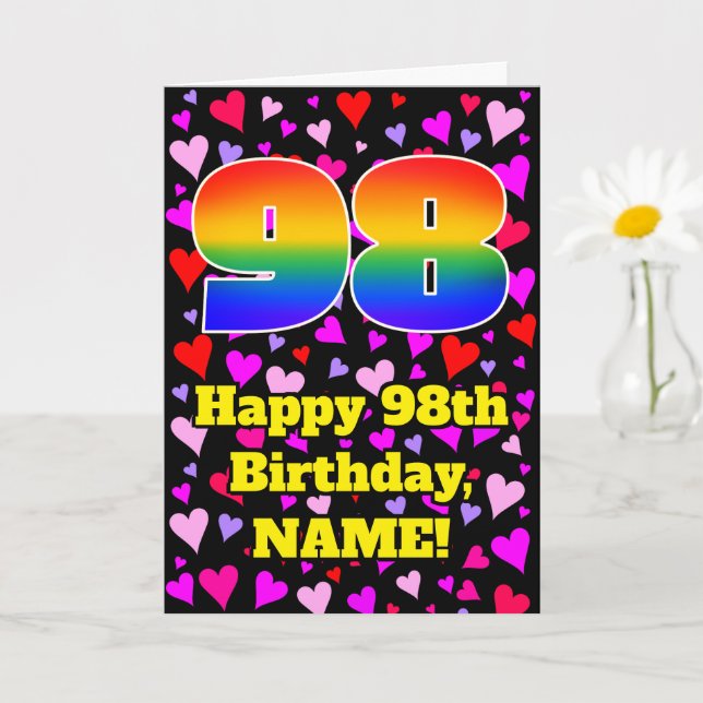 Carte 98e anniversaire : Amour Hearts Motif, Arc-en-ciel (Petite plante)