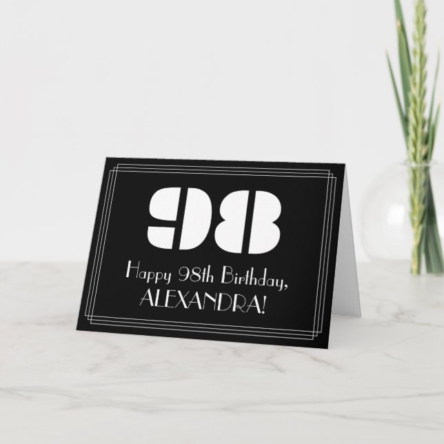 Carte 98e anniversaire : Art Déco Inspiré Look "98" & No (Devant)