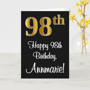 Carte 98e anniversaire ~ Elégant Luxueux Faux Gold Look 