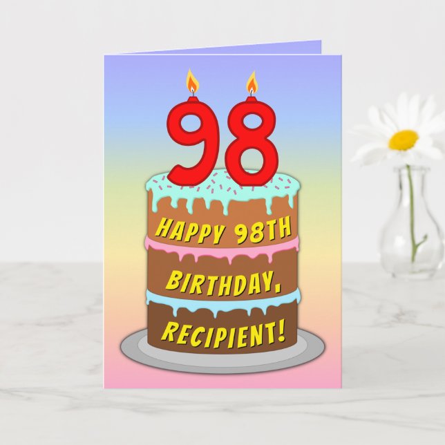 Carte 98e anniversaire — Fun Cake & Candles, avec nom pe (Petite plante)