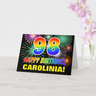 Carte 98e anniversaire : Gras, Amusants, Feu d'artifice,