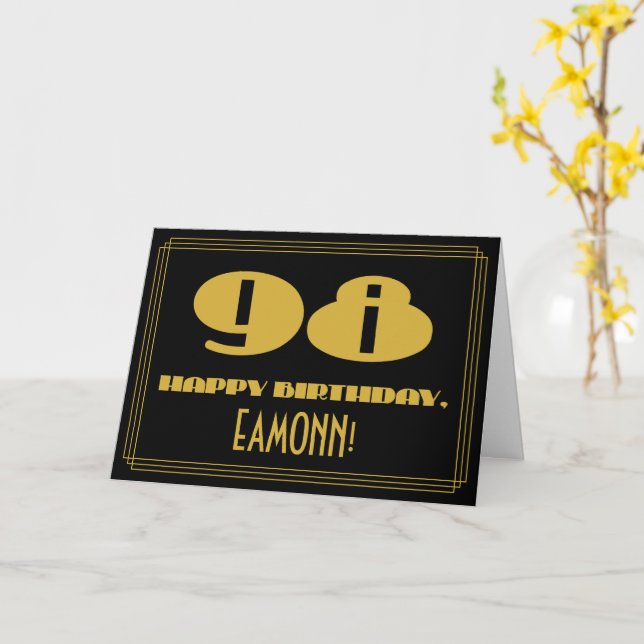 Carte 98e anniversaire : Nom + Art Déco Inspiré Look "98 (Fleur jaune)