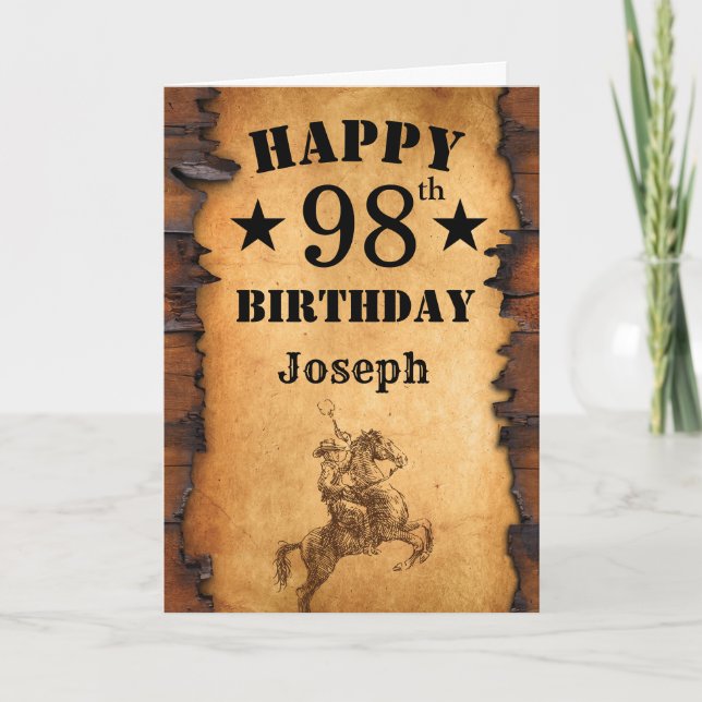 Carte 98e anniversaire Pays rustique Western Cowboy Hors (Devant)
