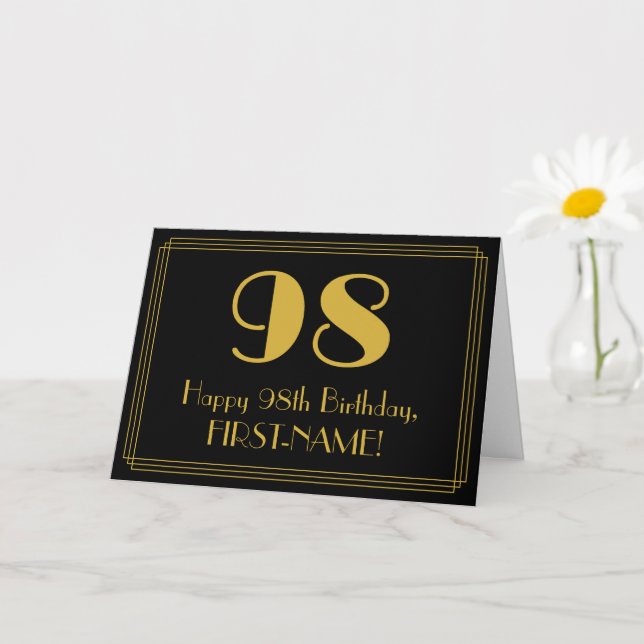 Carte 98ème anniversaire : Art Déco Inspiré Look "98" +  (Petite plante)