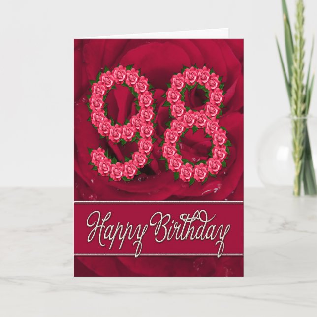 Carte 98ème anniversaire avec rose et feuille (Devant)