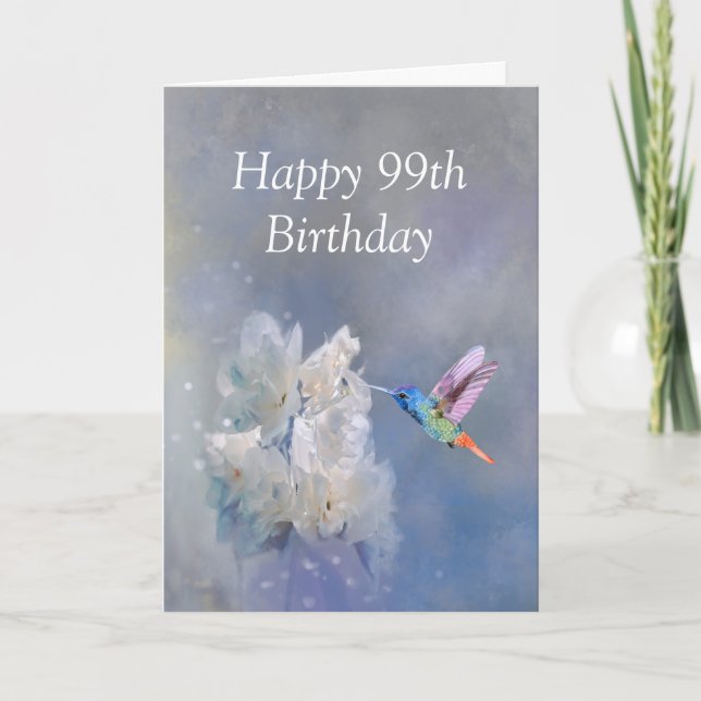 Carte 99 Jalon Anniversaire Jardin Fleurs de colibris (Devant)