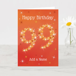 Carte 99e anniversaire - 99 en étoiles - Rouge - 99 ans
